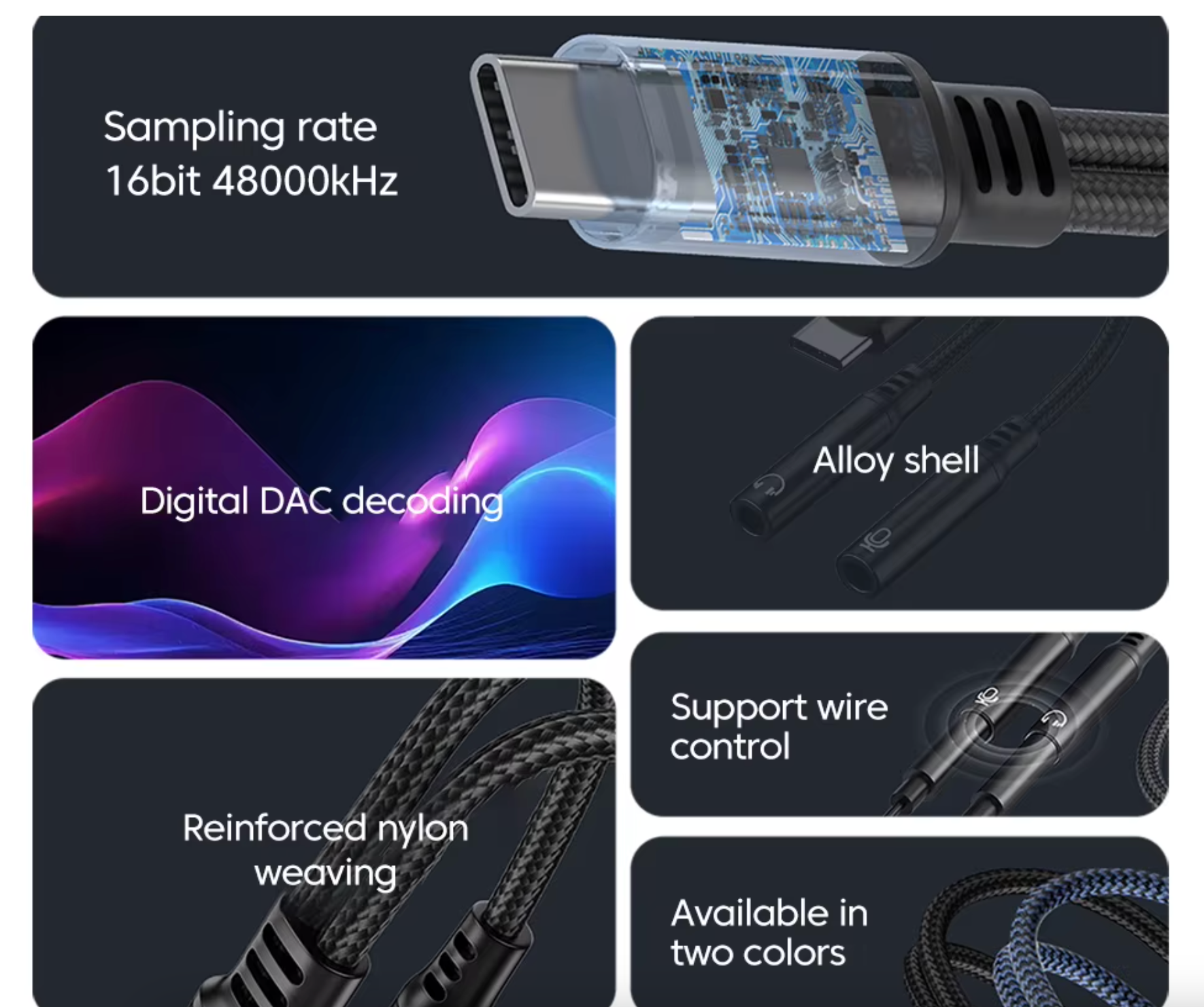 2-in-1 Type-C to 3.5mm Jack Audio Adapter & Microphone