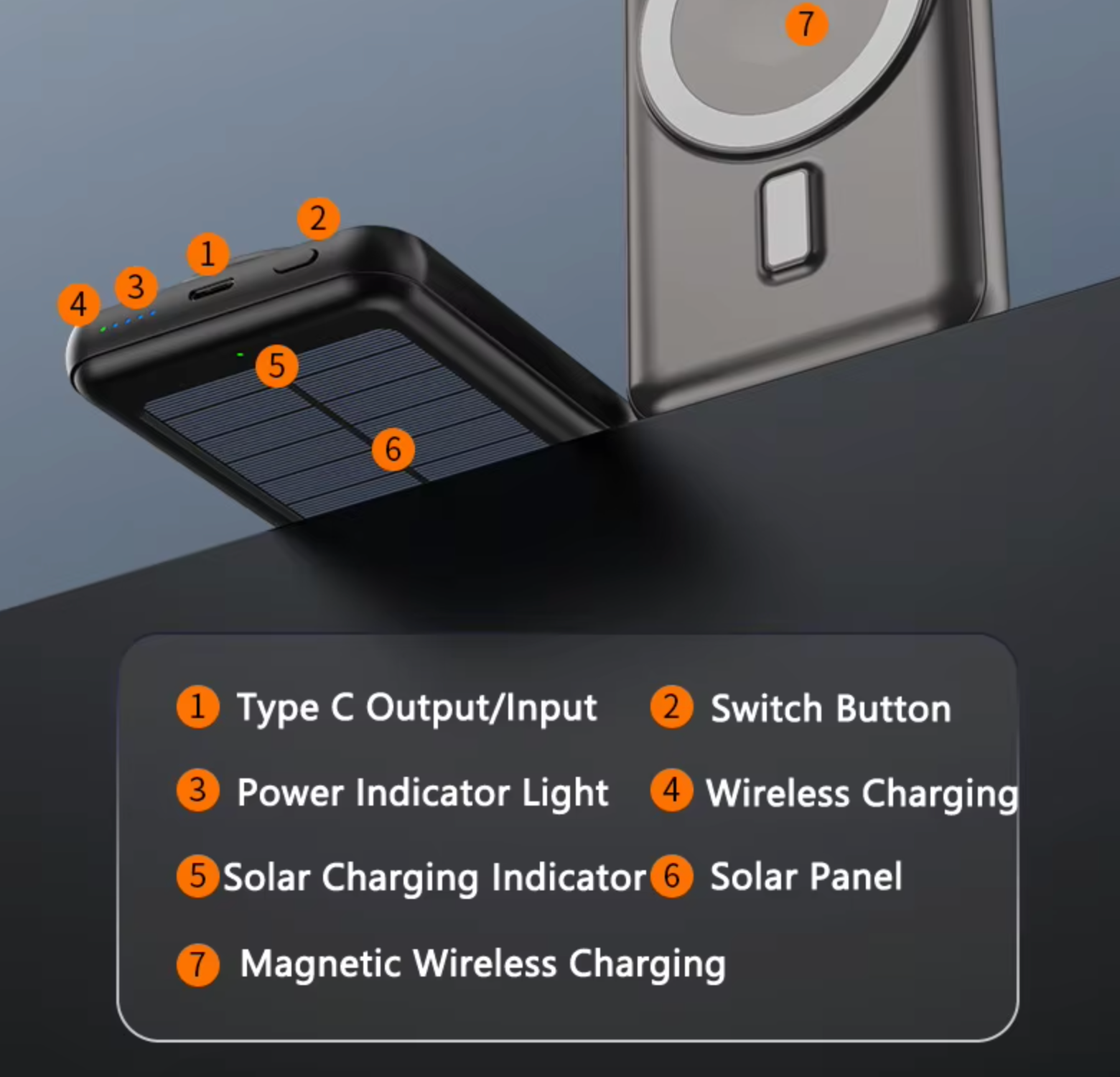 20,000mAh Magnetic Wireless Solar Power Bank – Fast Charging Portable Charger with USB & Type-C