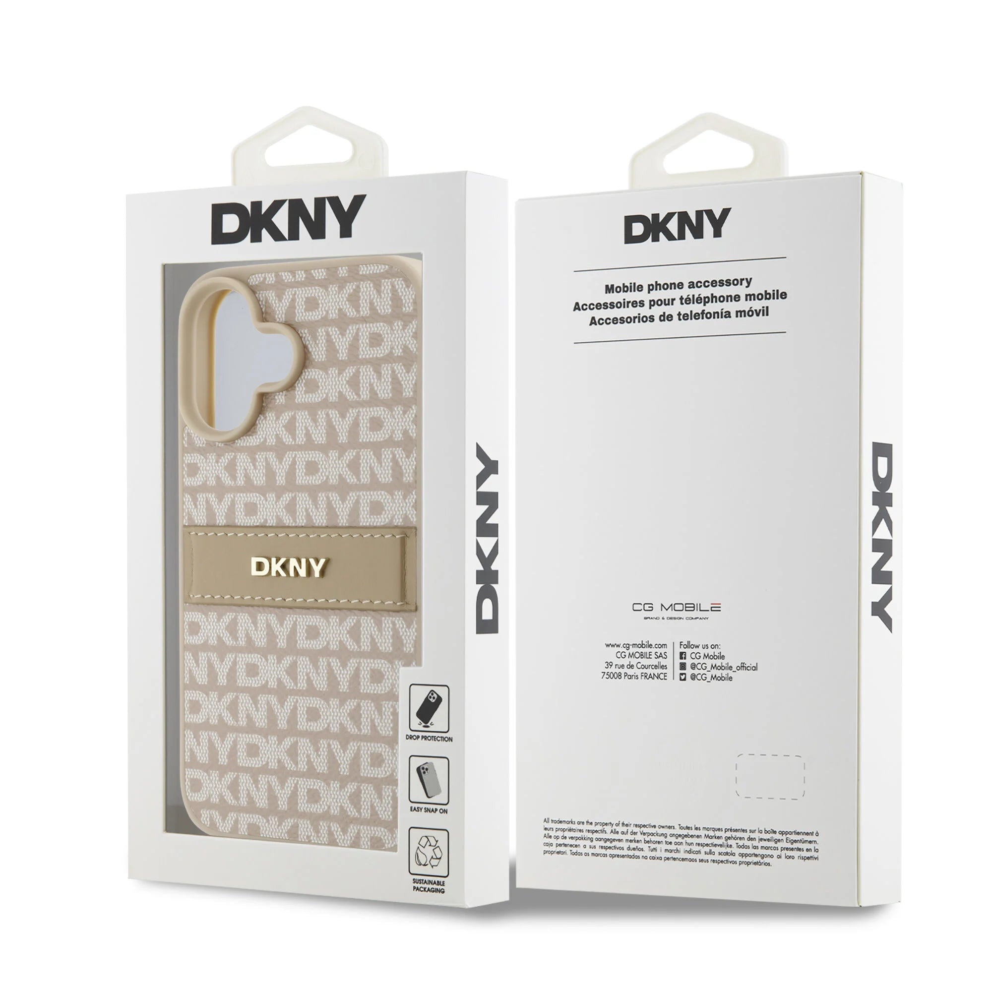 DKNY iPhone 16 Back cover case PU Leather Repeat Pattern Tonal Stripe Gray